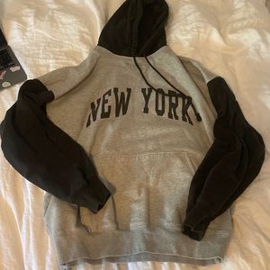 brandy melville john galt color blocked hoodie grey and black new york hoodie